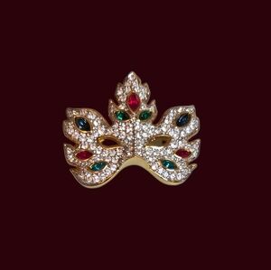 Swarovski Crystal Mardi Gras Mask Brooch, In Box